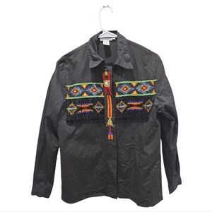 Embroidered Black Women's Button Down Shirt